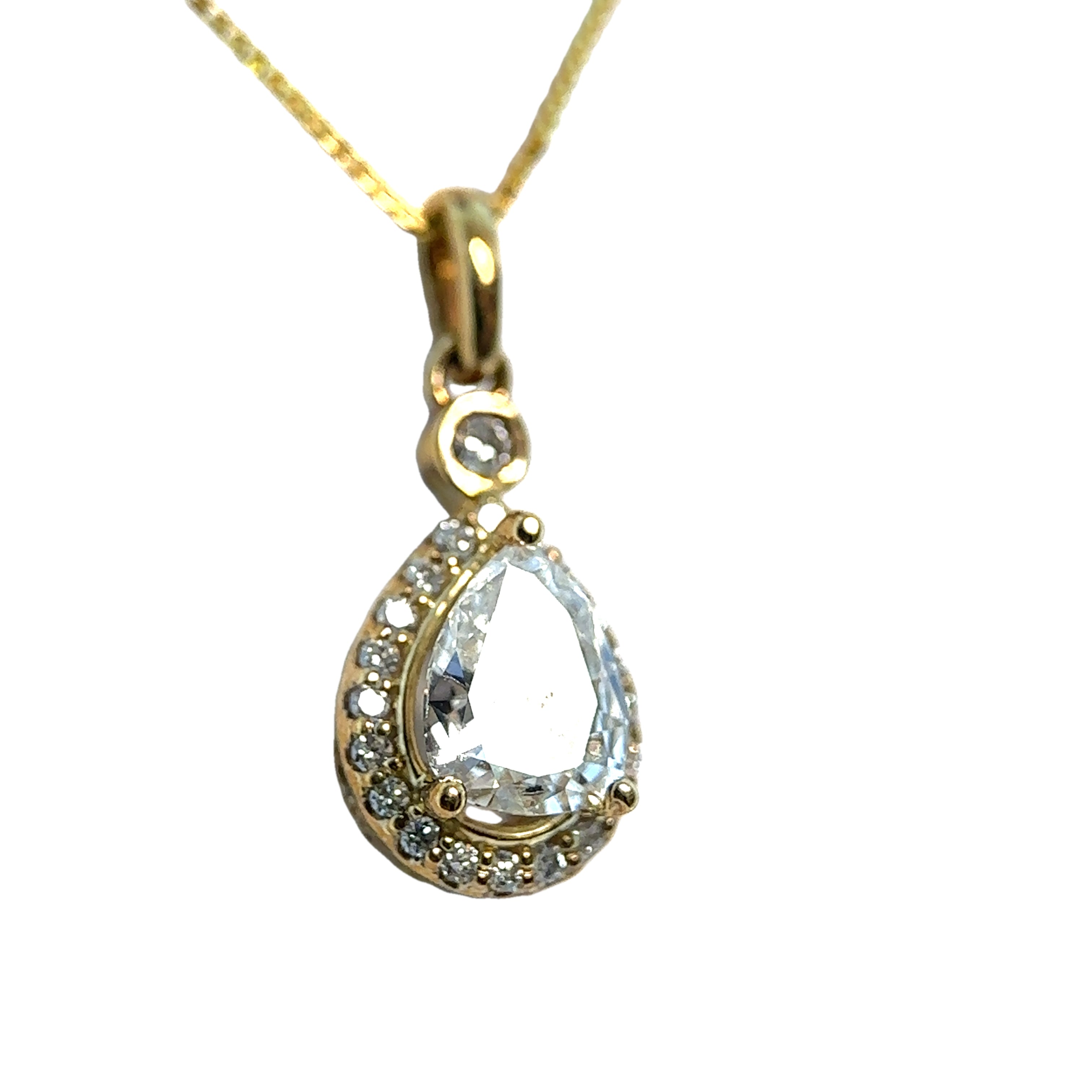 Yellow Gold Pear Diamond Halo Pendant