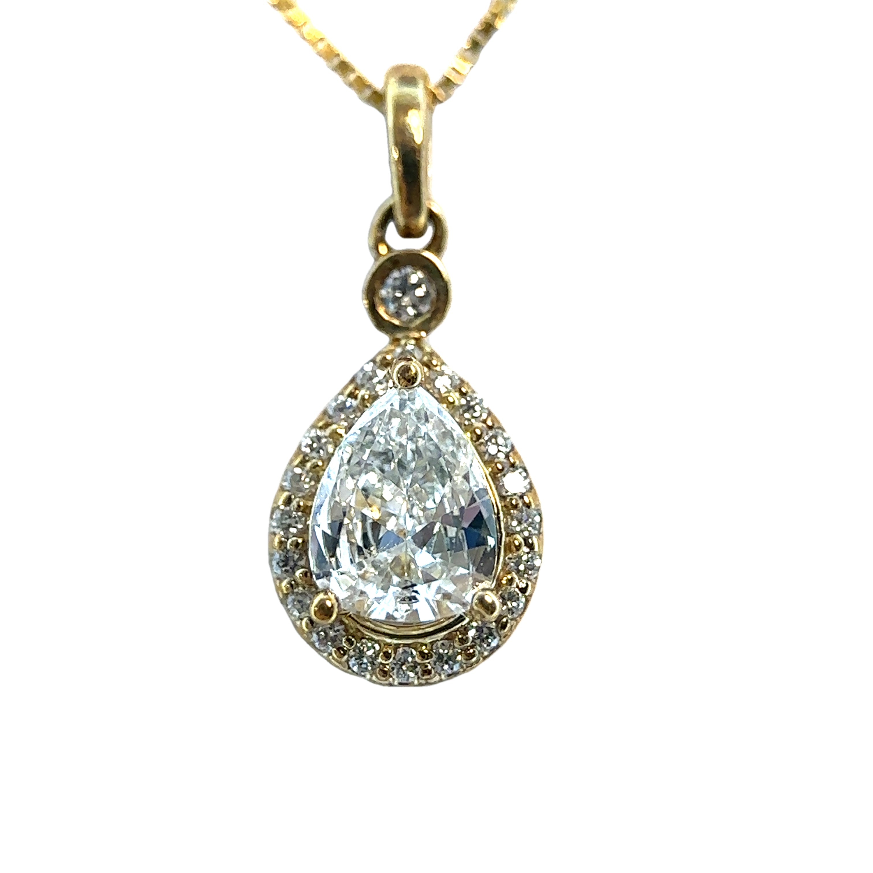 Yellow Gold Pear Diamond Halo Pendant