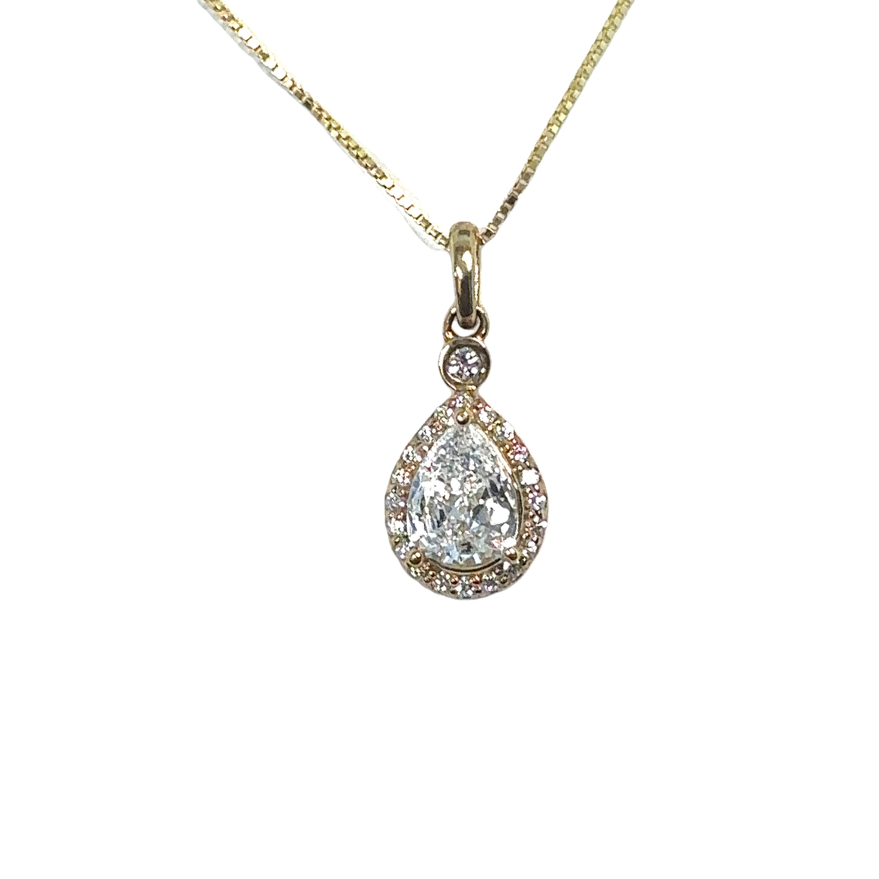 Yellow Gold Pear Diamond Halo Pendant