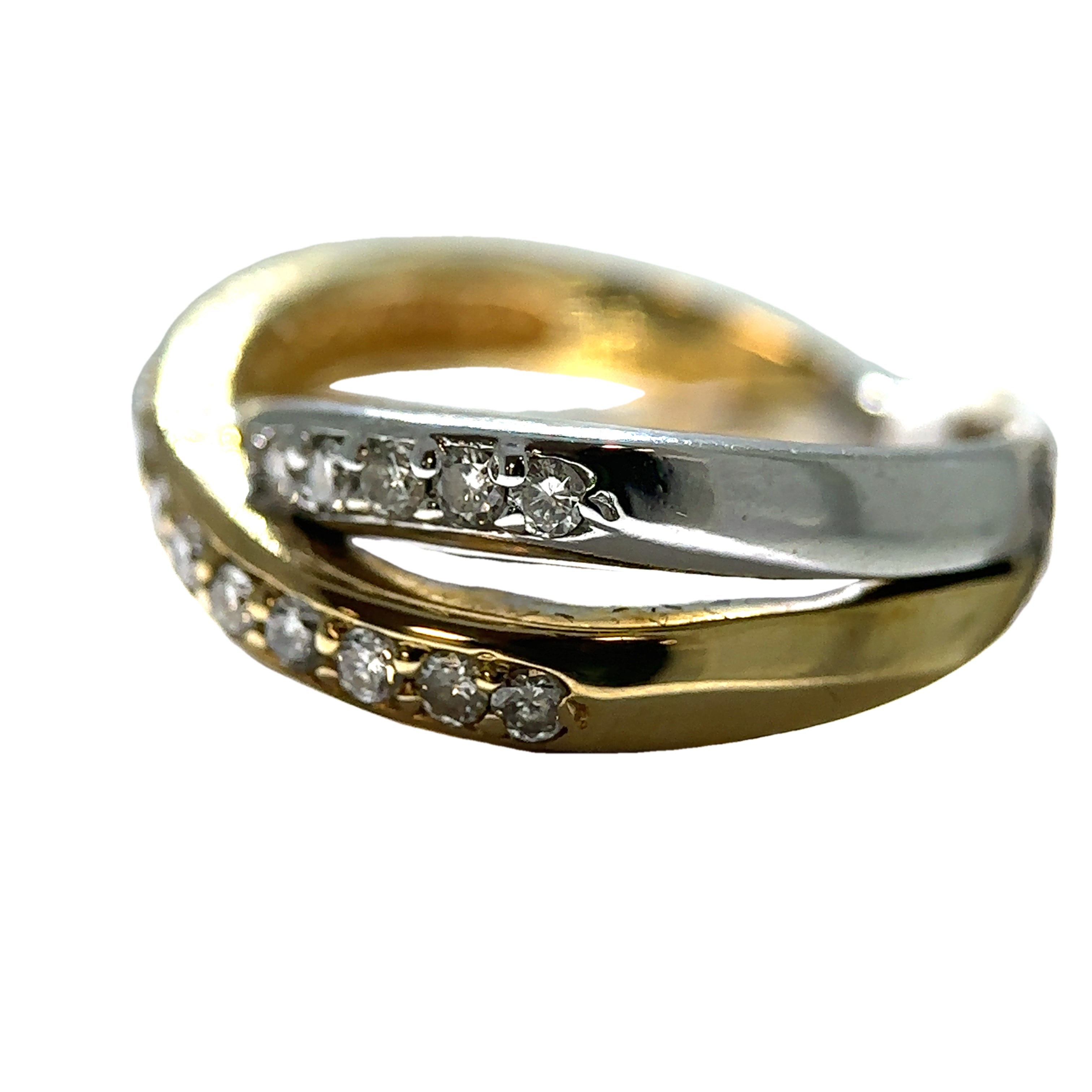 Yellow and White Gold "X" Cross-over Diamond ring
