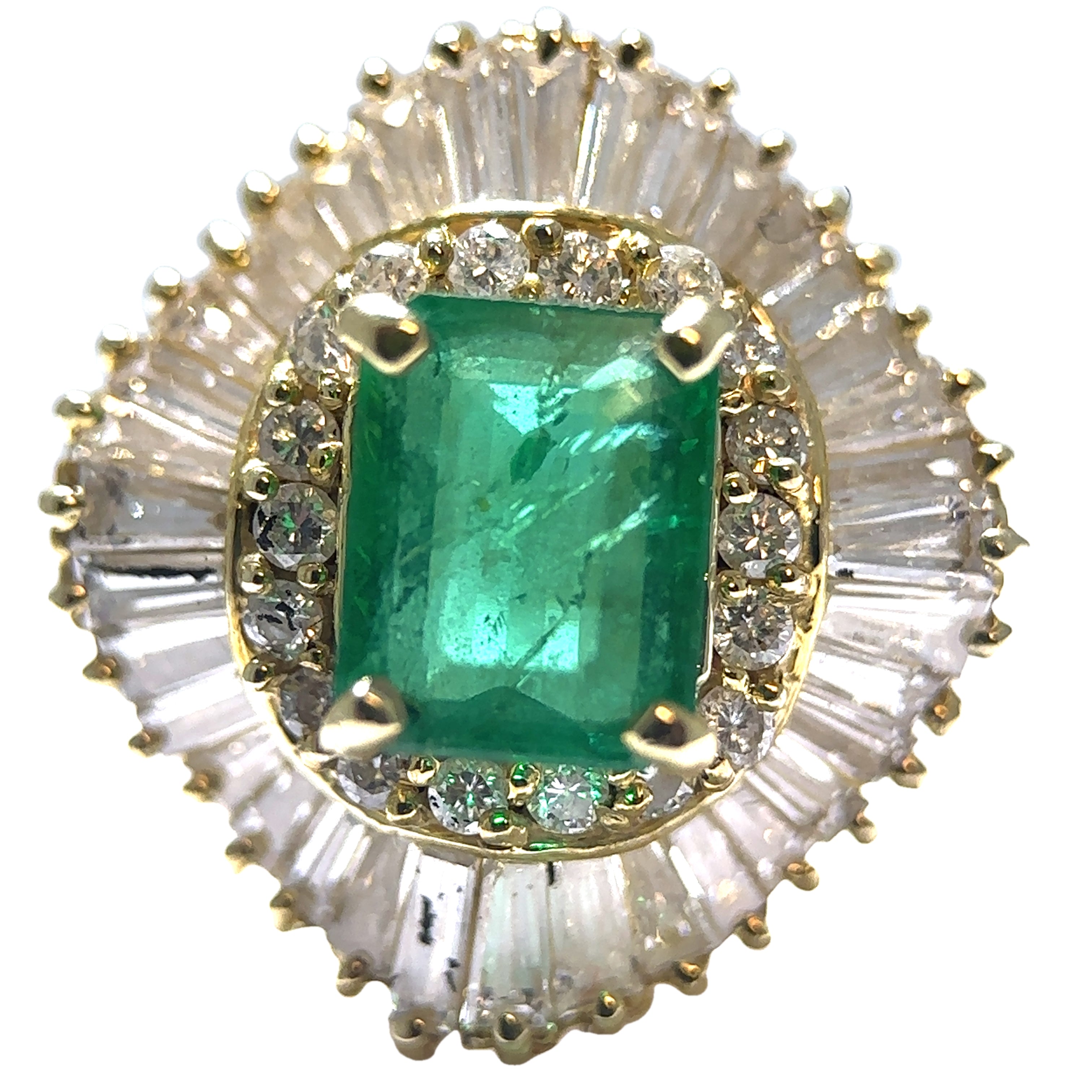 Yellow Gold Emerald-cut Emerald with Diamond Halo Ring