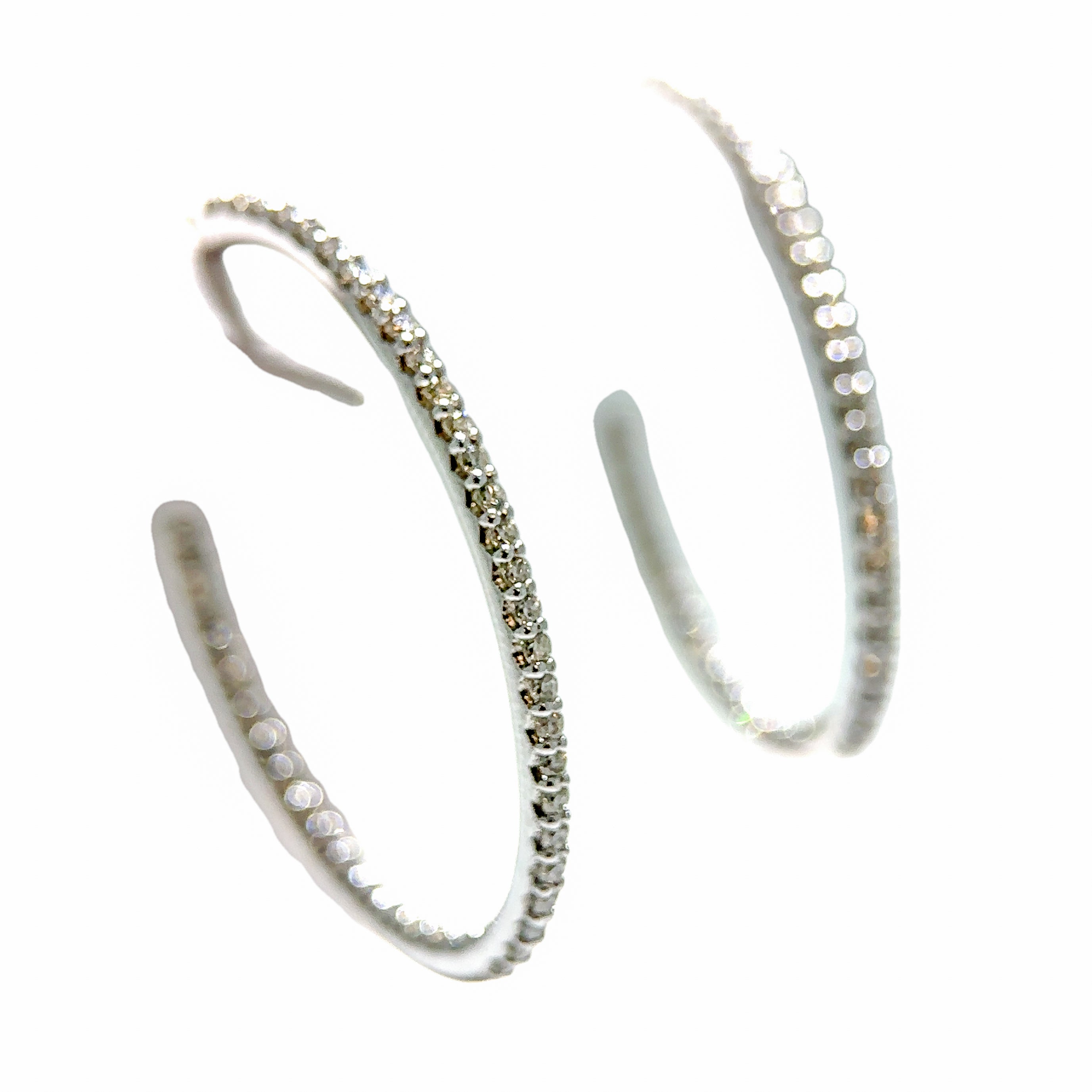 White Gold Oval Diamond Hoops