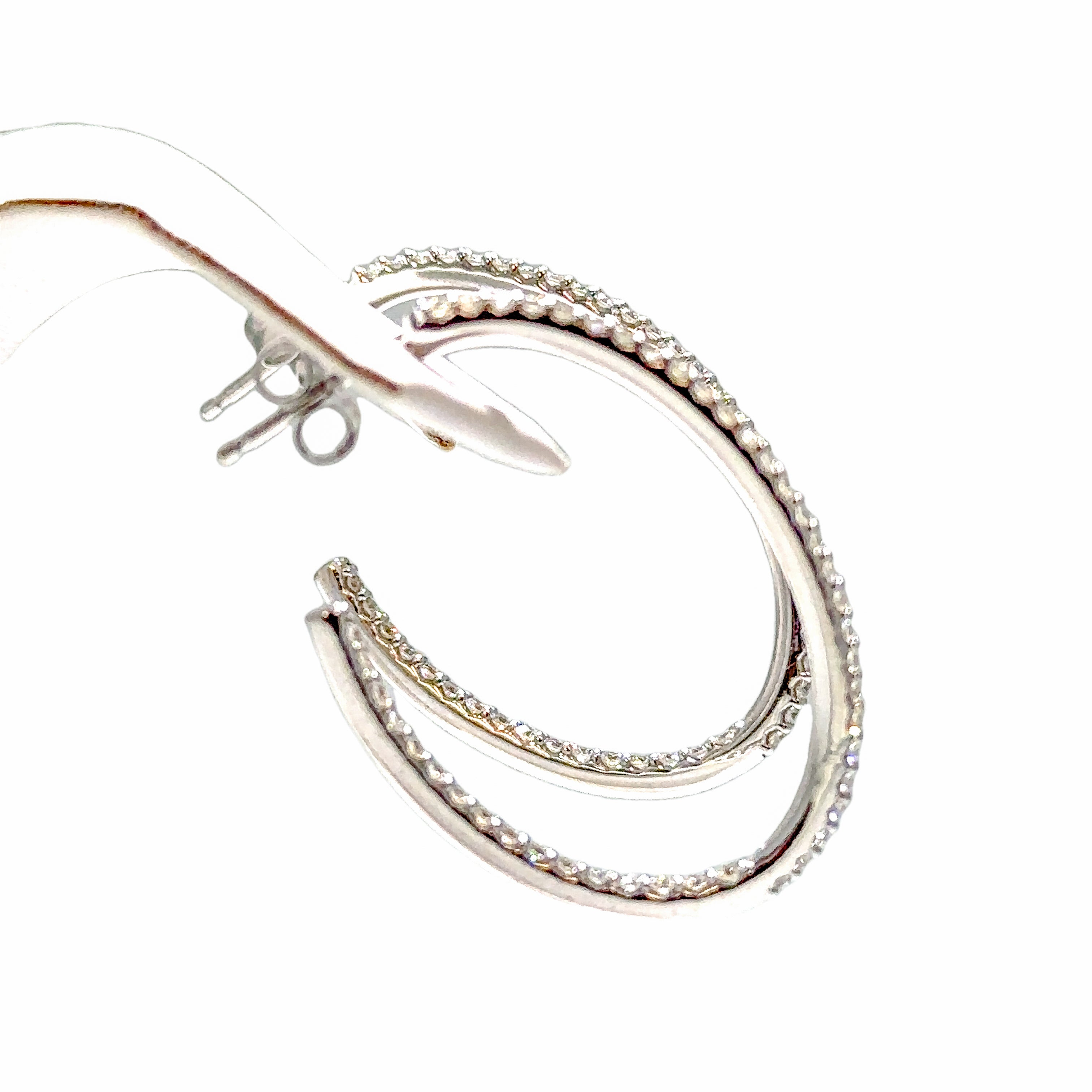 White Gold Oval Diamond Hoops