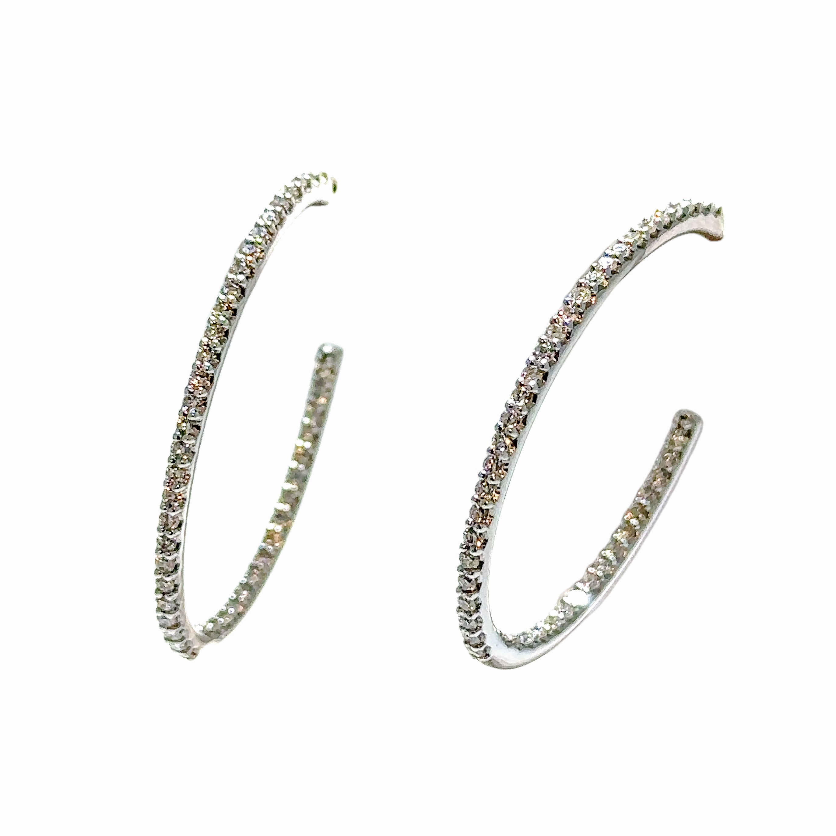 White Gold Oval Diamond Hoops