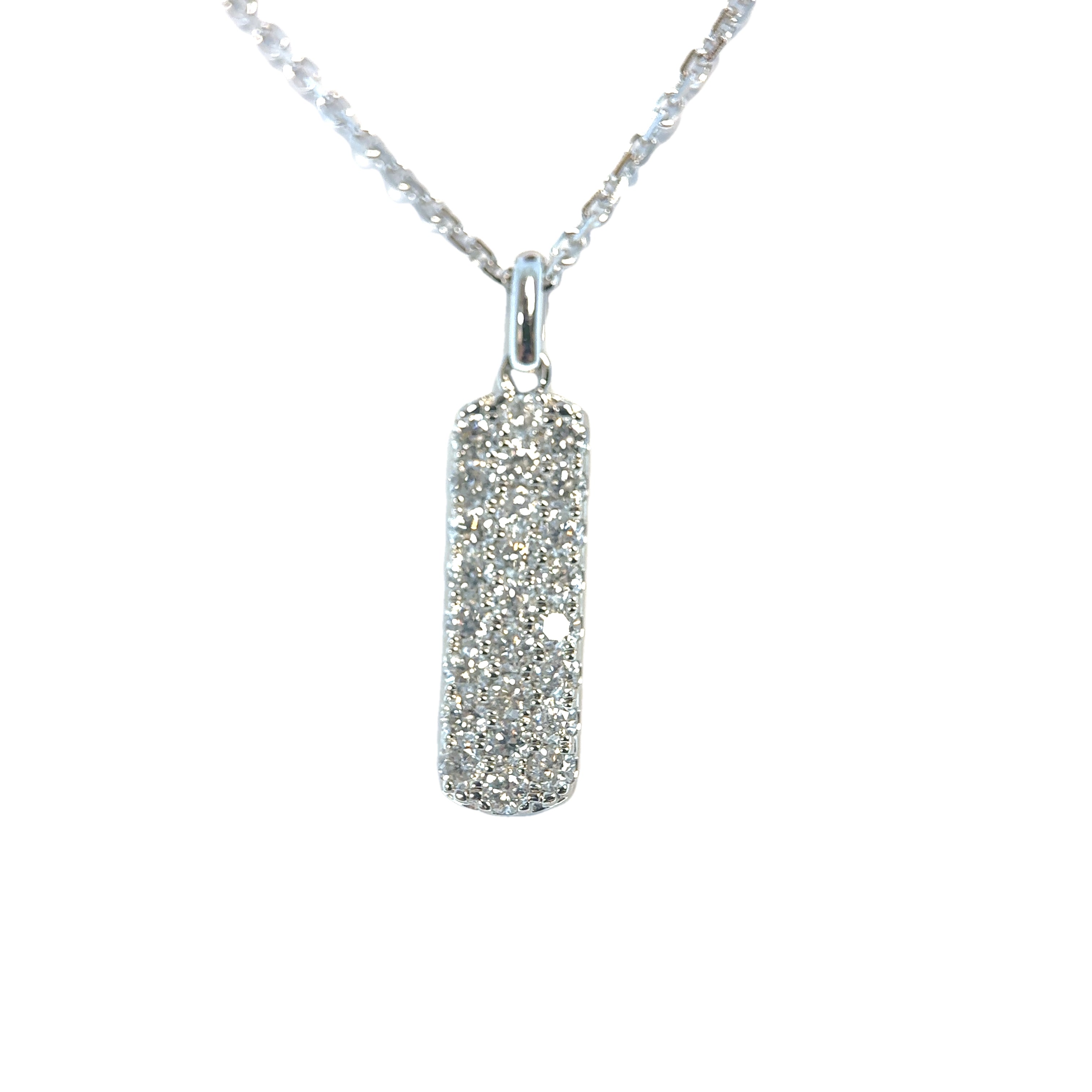 White Gold Diamond Vertical Dog Tag Pendant