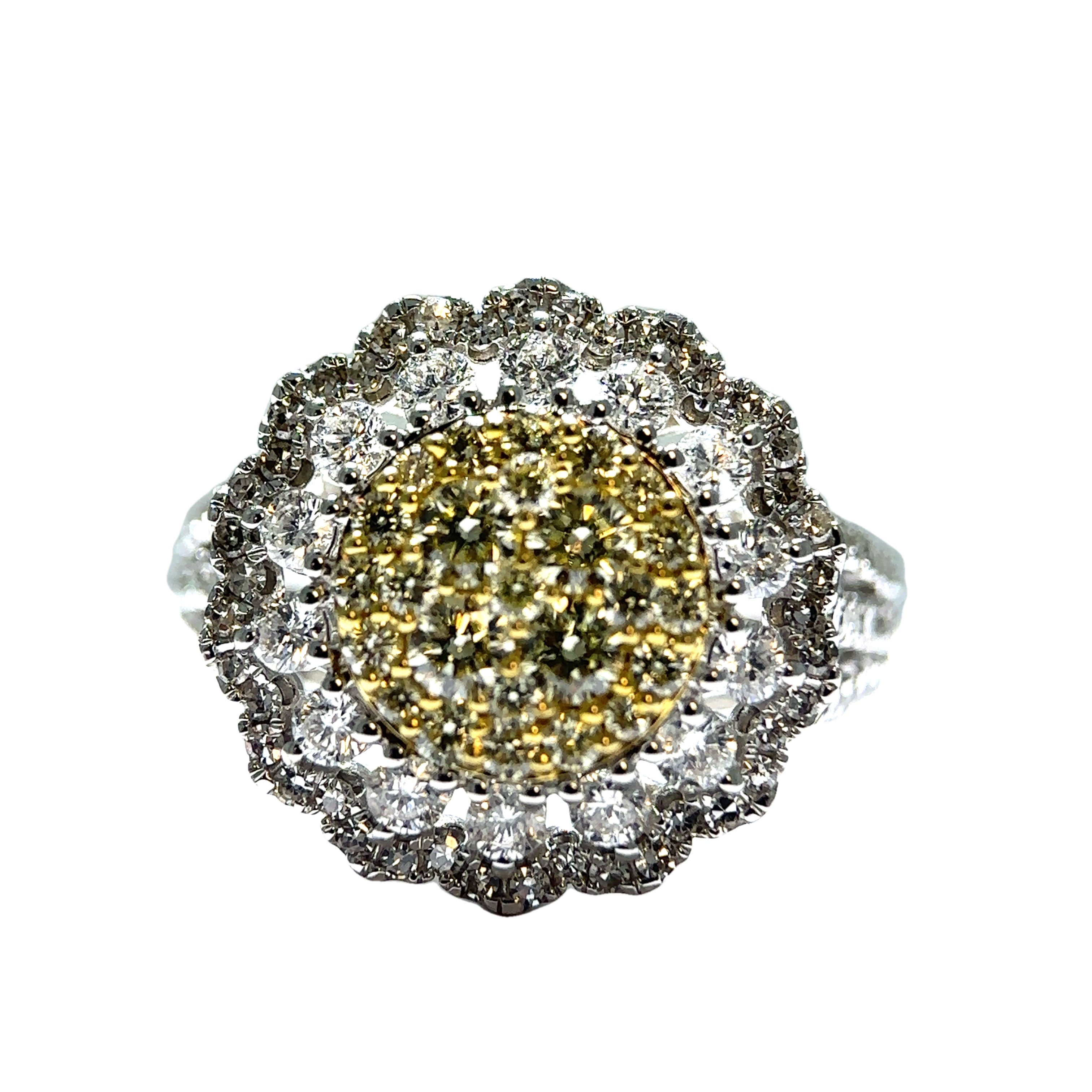 White and Yellow Gold Diamond Cluster Engagement Fashion Ring