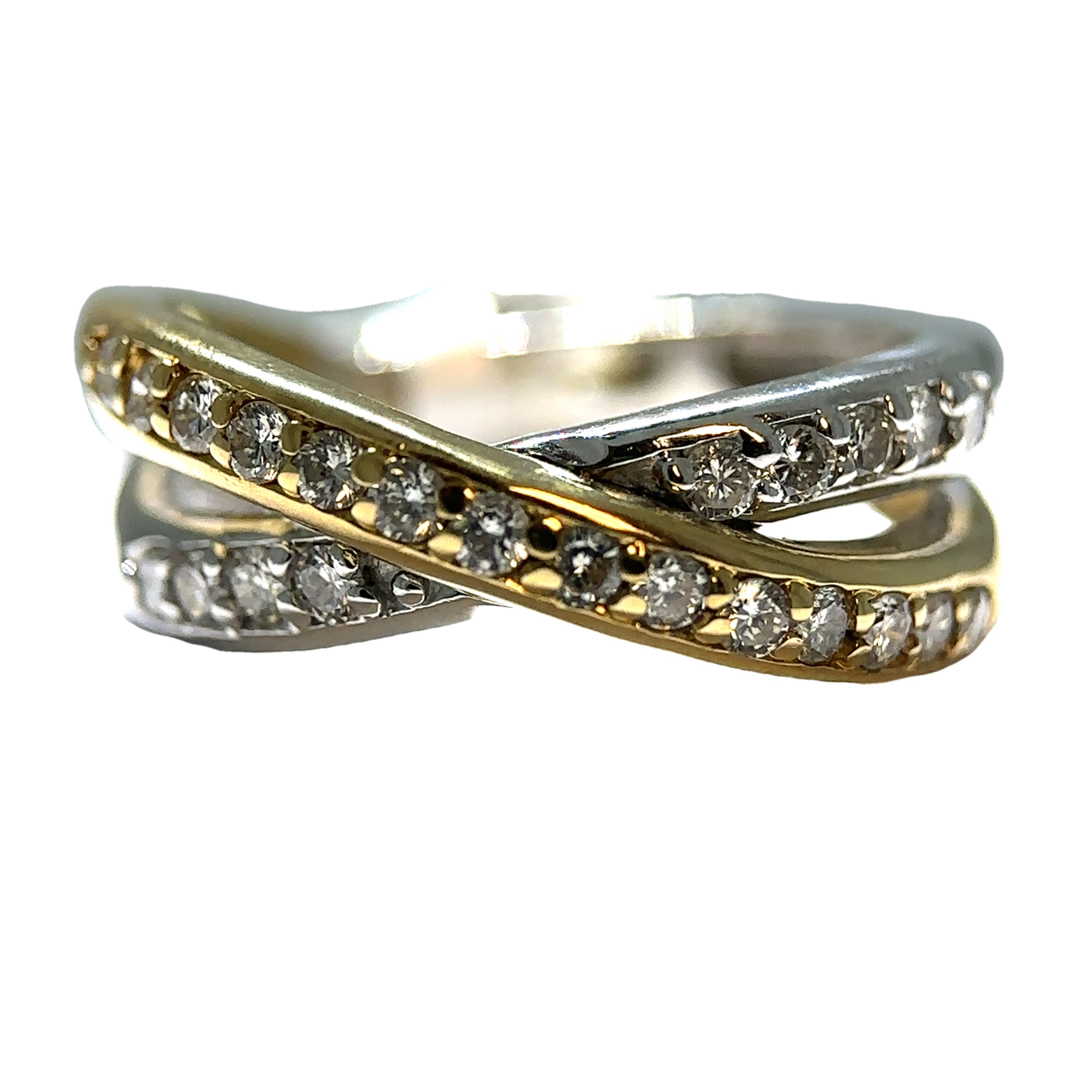 Yellow and White Gold "X" Cross-over Diamond ring