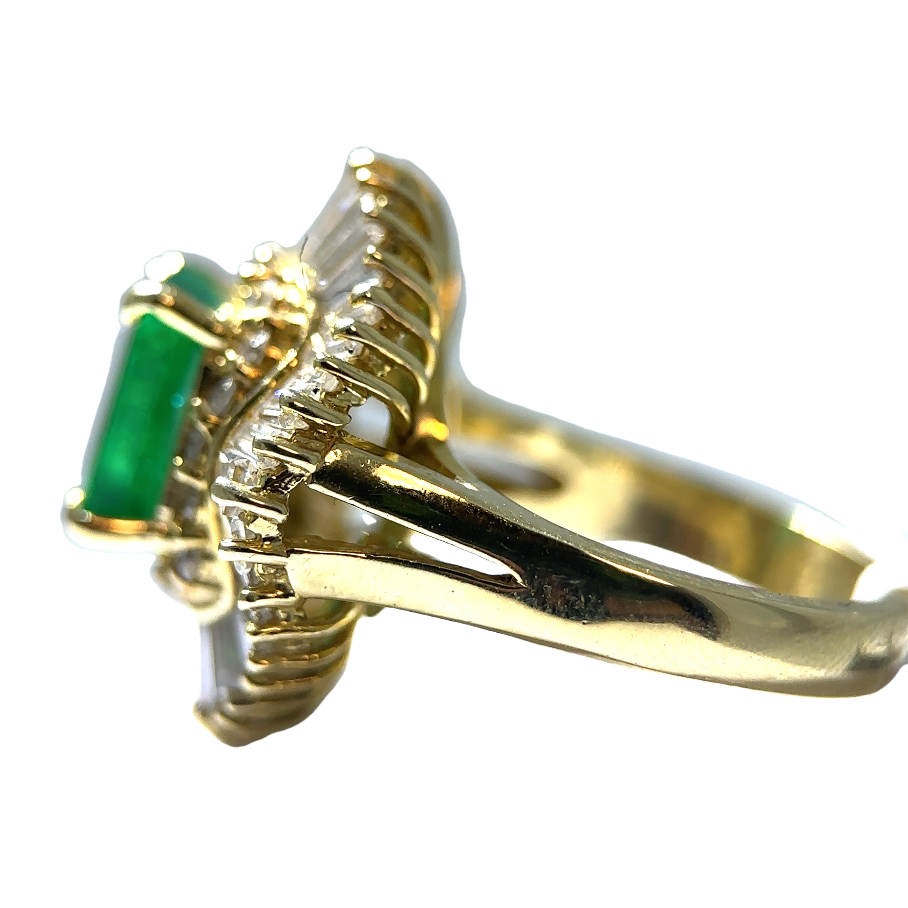 Yellow Gold Emerald-cut Emerald with Diamond Halo Ring