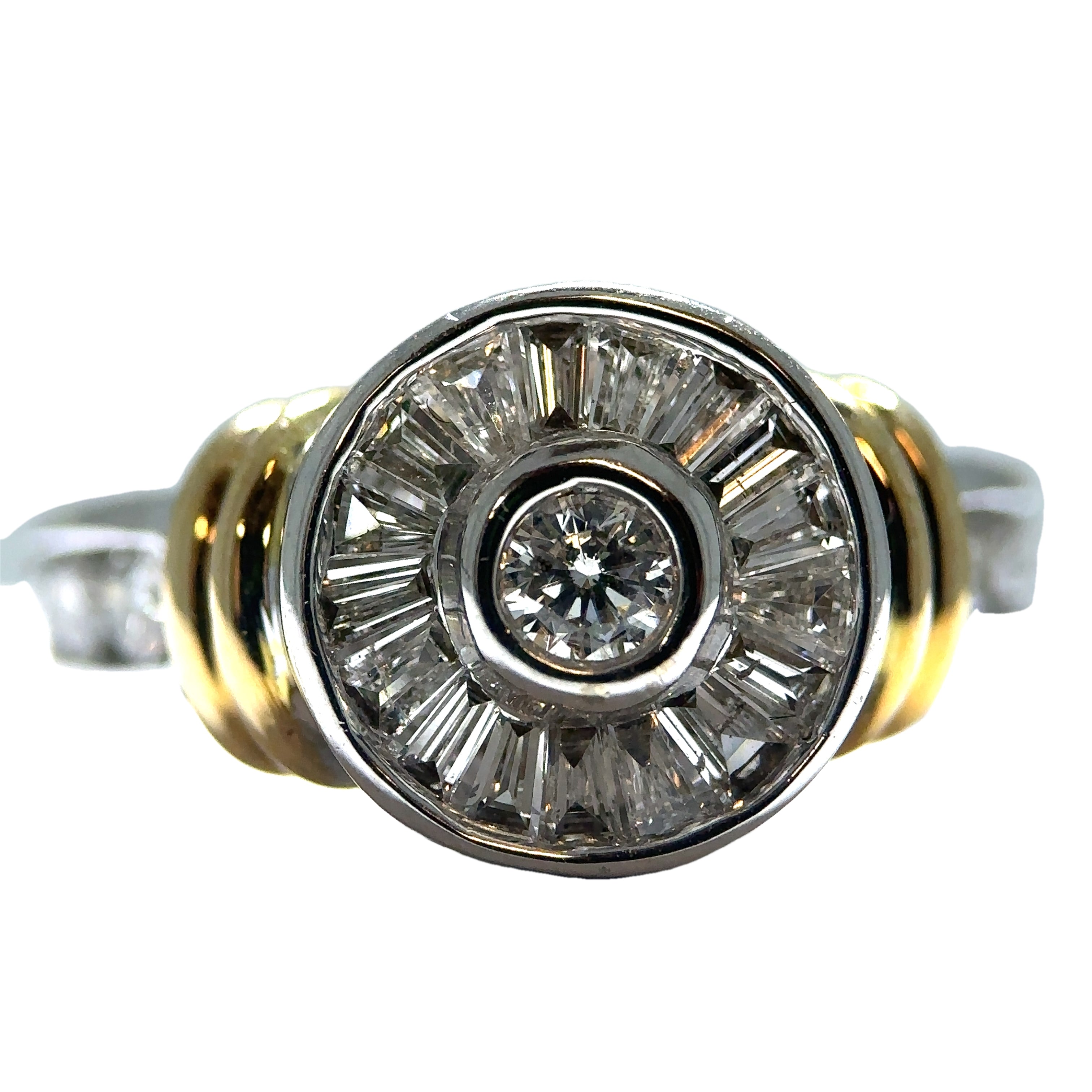 2-Toned Gold Round Diamond Bezel-set Fashion Ring